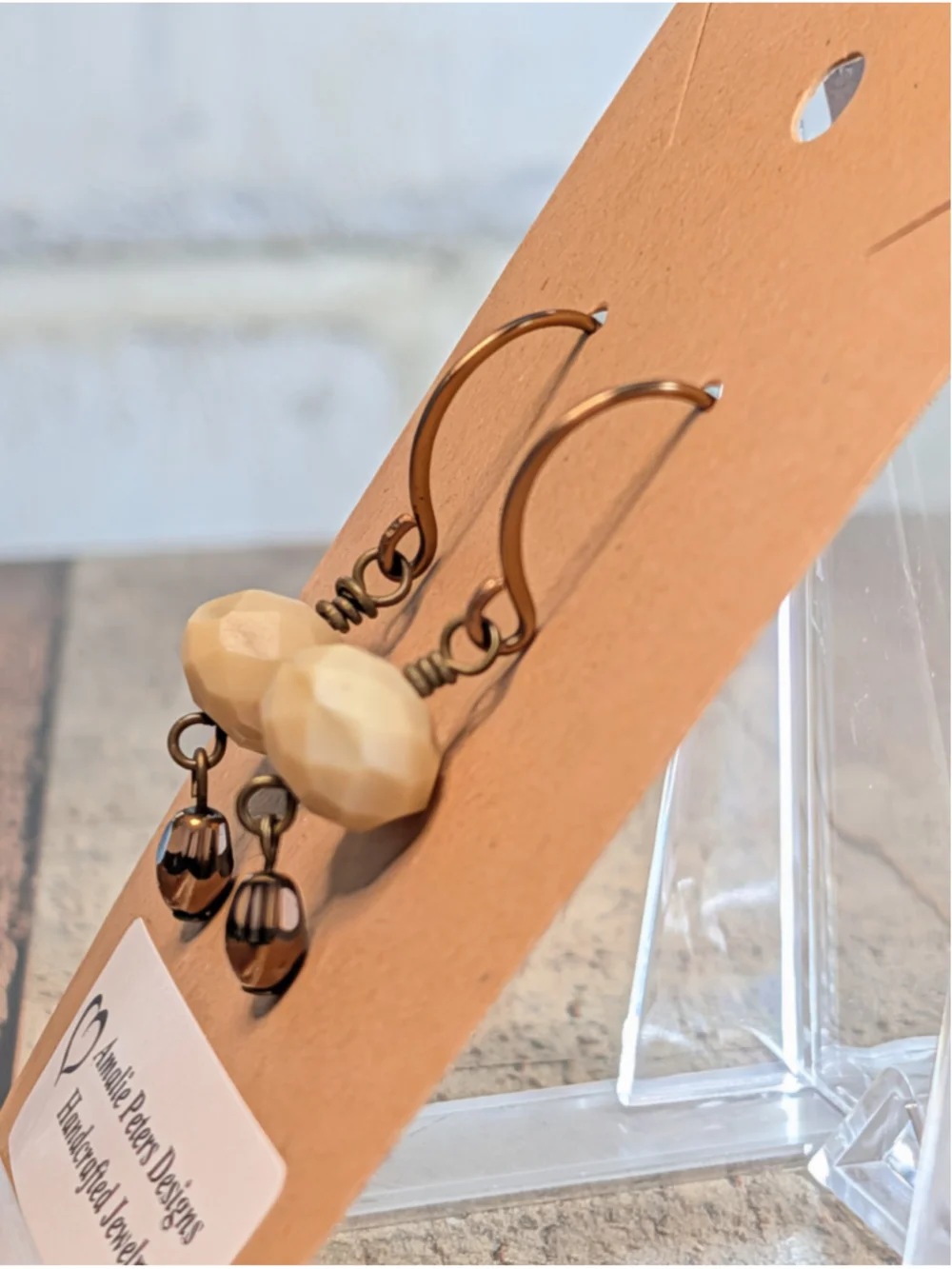 NEW Artisan Dangle Drop Hand Hammered Earrings Glass Bead Antique Brass Jewelry